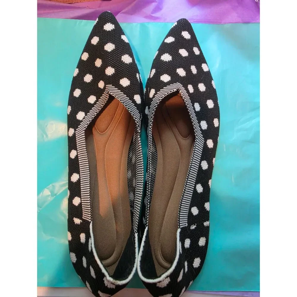 Women's Canvas Washable Shoes- Black with White Polka Dots- Size 9